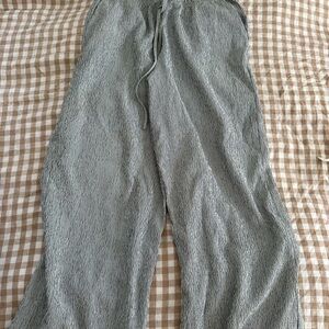 Navy Striped Wide Leg Textured Pants